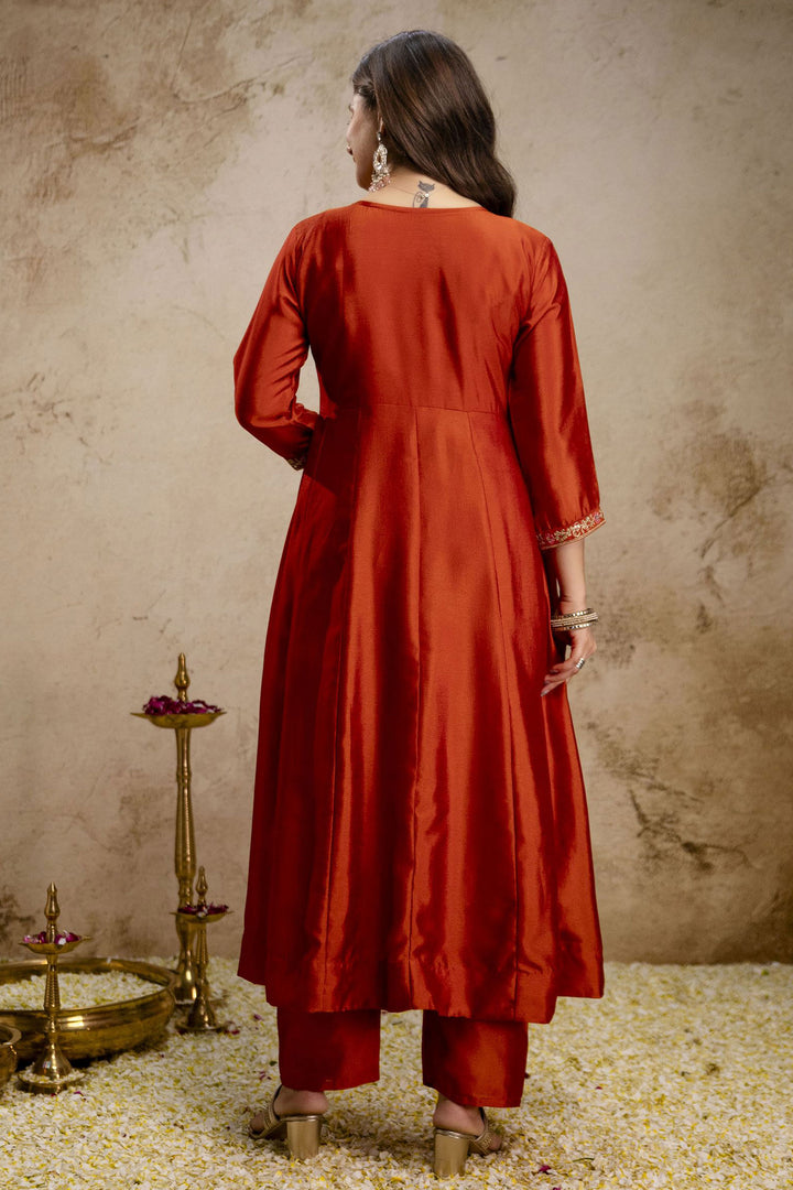 Orange Color Art Silk Stunning Readymade Salwar Suit