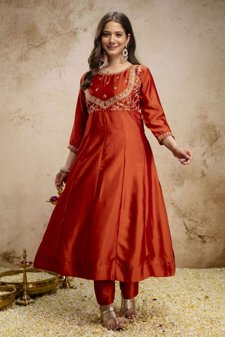 Orange Color Art Silk Stunning Readymade Salwar Suit