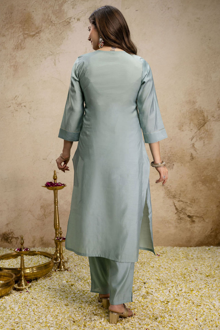 Beguiling Cyan Color Art Silk Readymade Salwar Suit