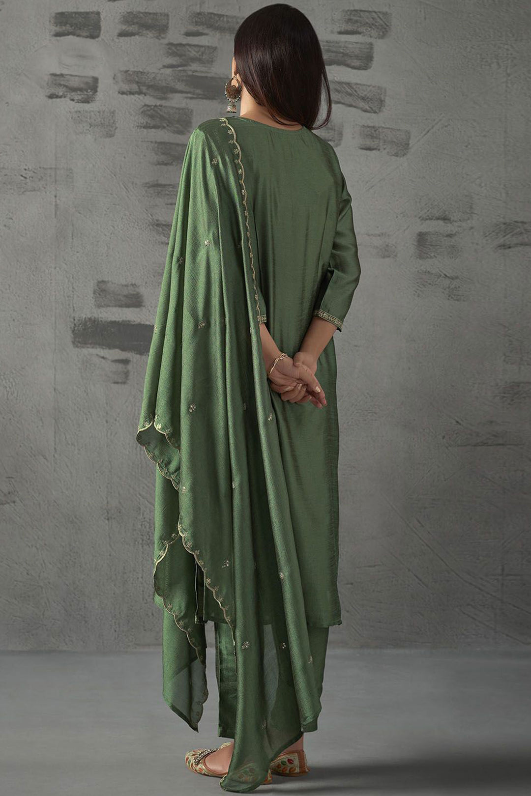 Engaging Sea Green Color Art Silk Readymade Salwar Suit