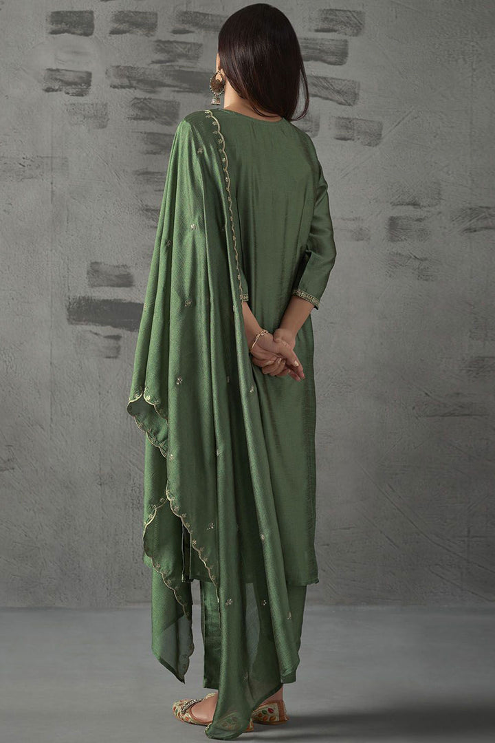 Engaging Sea Green Color Art Silk Readymade Salwar Suit