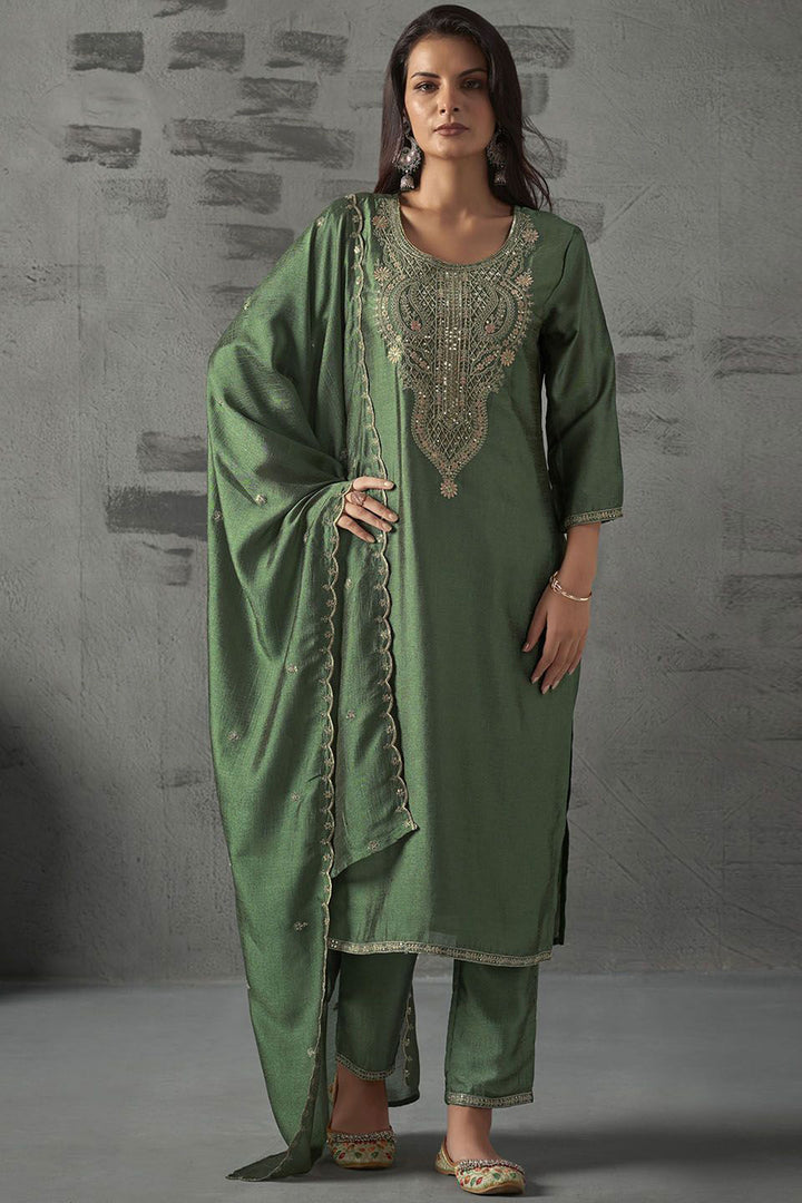 Engaging Sea Green Color Art Silk Readymade Salwar Suit