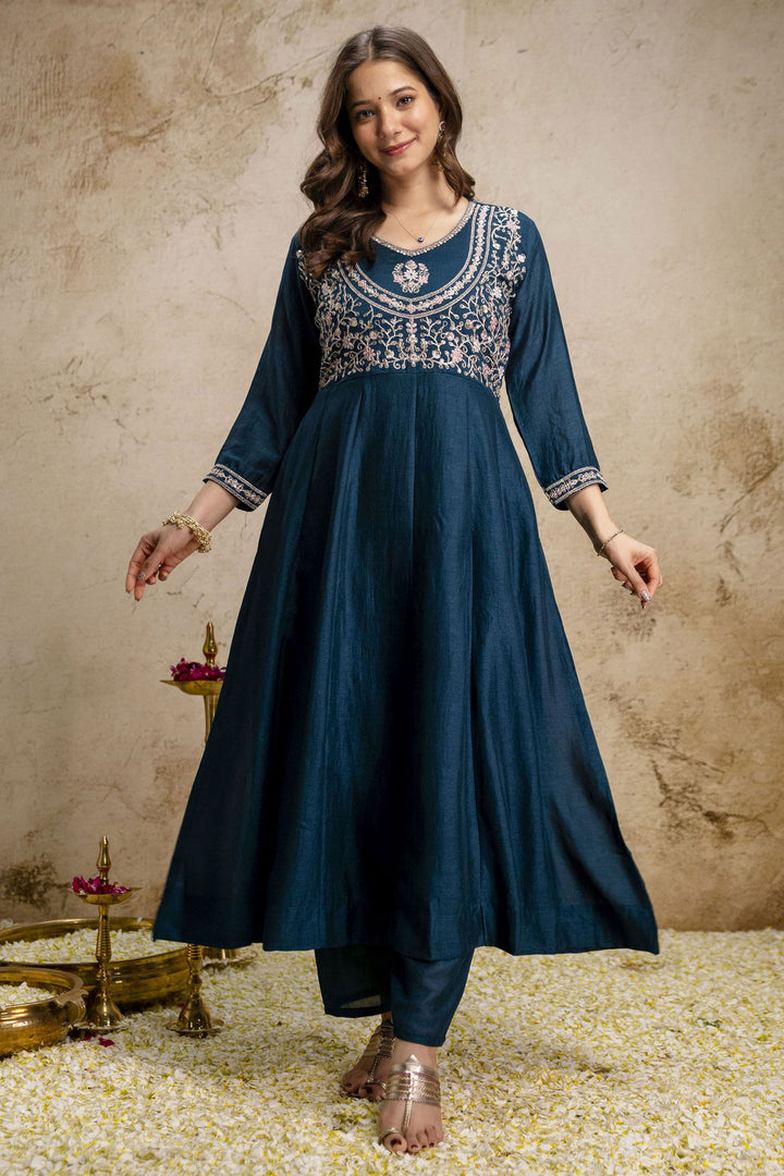 Amazing Teal Color Art Silk Readymade Salwar Suit