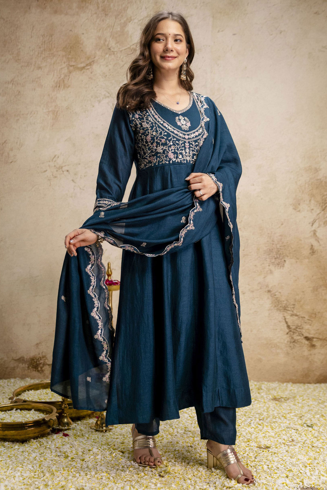 Amazing Teal Color Art Silk Readymade Salwar Suit