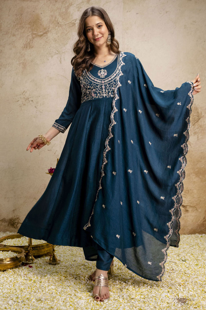 Amazing Teal Color Art Silk Readymade Salwar Suit