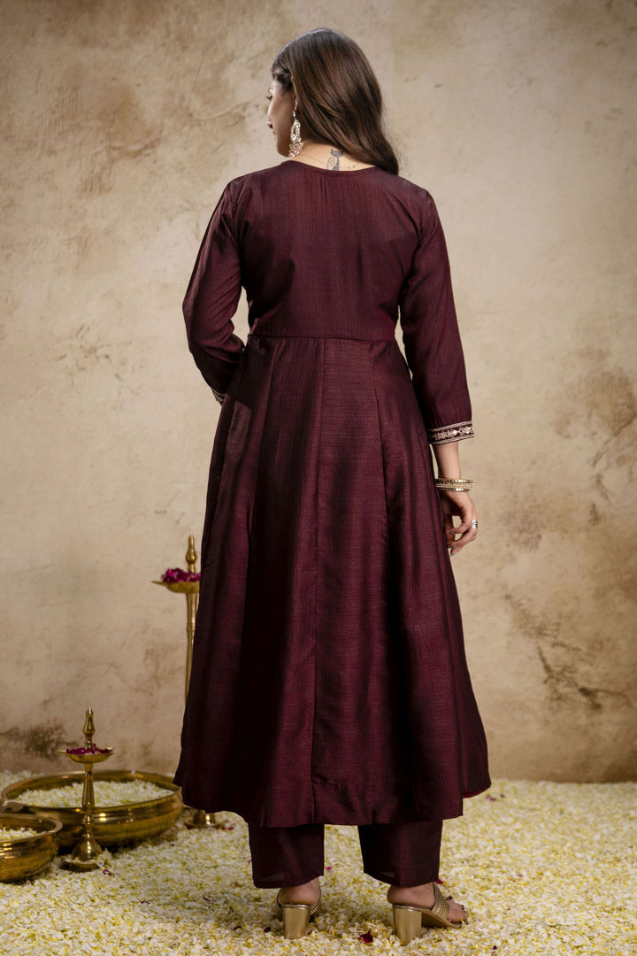 Trendy Art Silk Brown Color Readymade Salwar Suit
