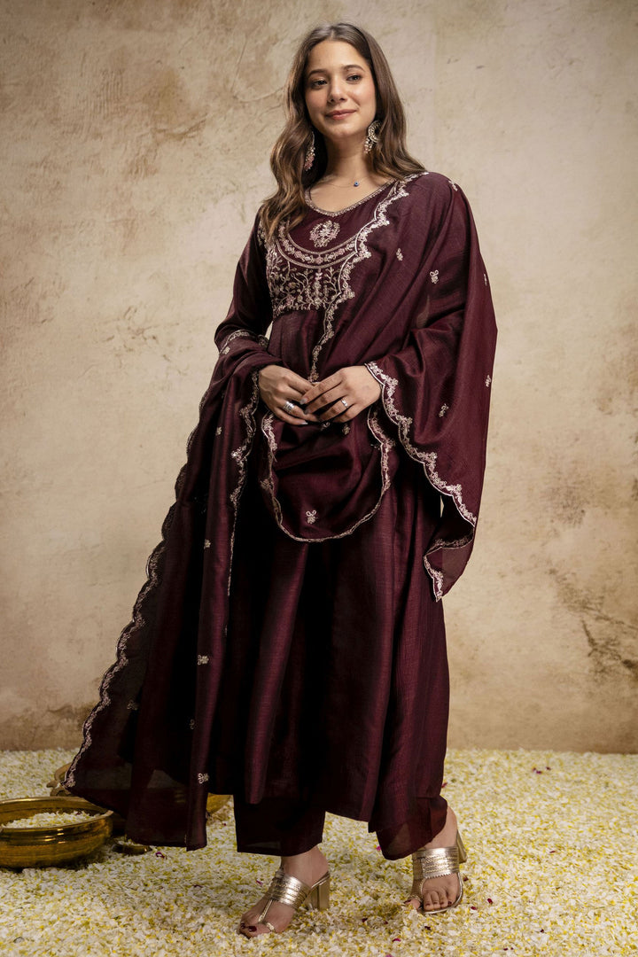 Trendy Art Silk Brown Color Readymade Salwar Suit