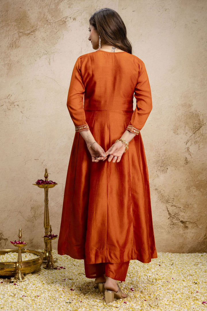 Soothing Orange Color Art Silk Readymade Salwar Suit