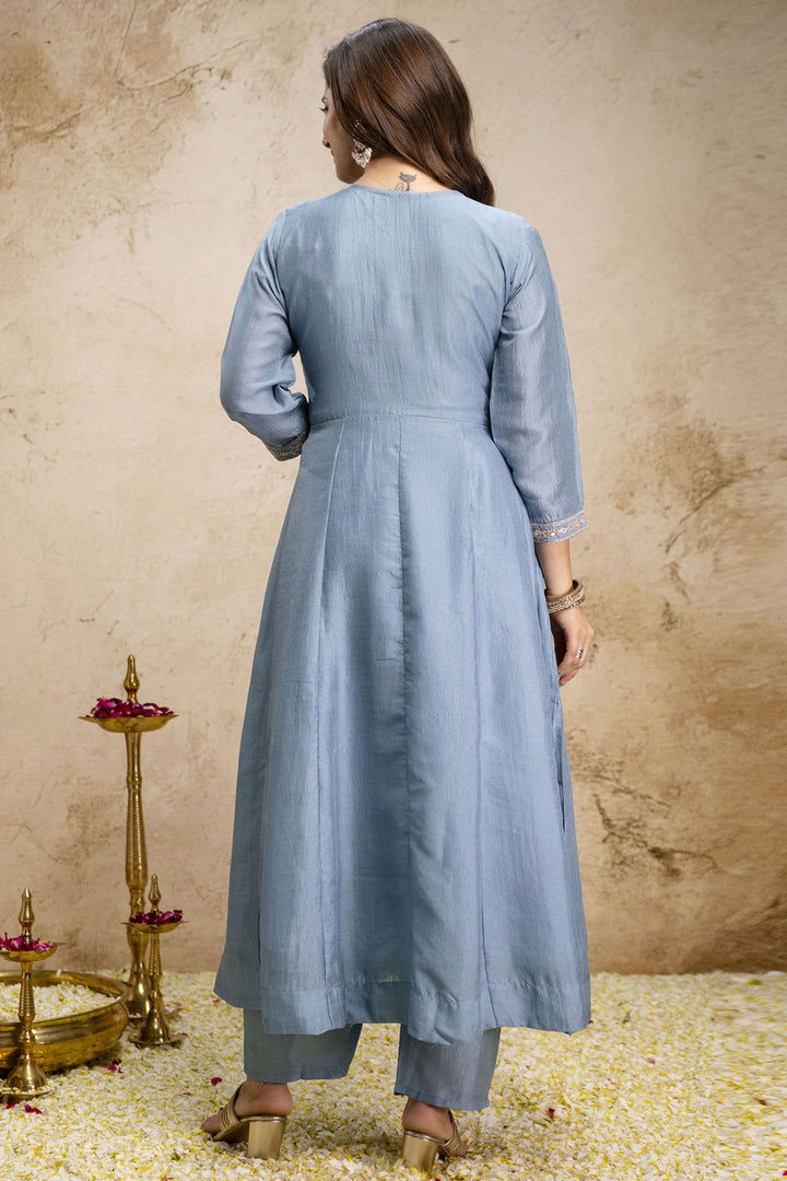 Art Silk Sky Blue Color Gorgeous Readymade Salwar Suit