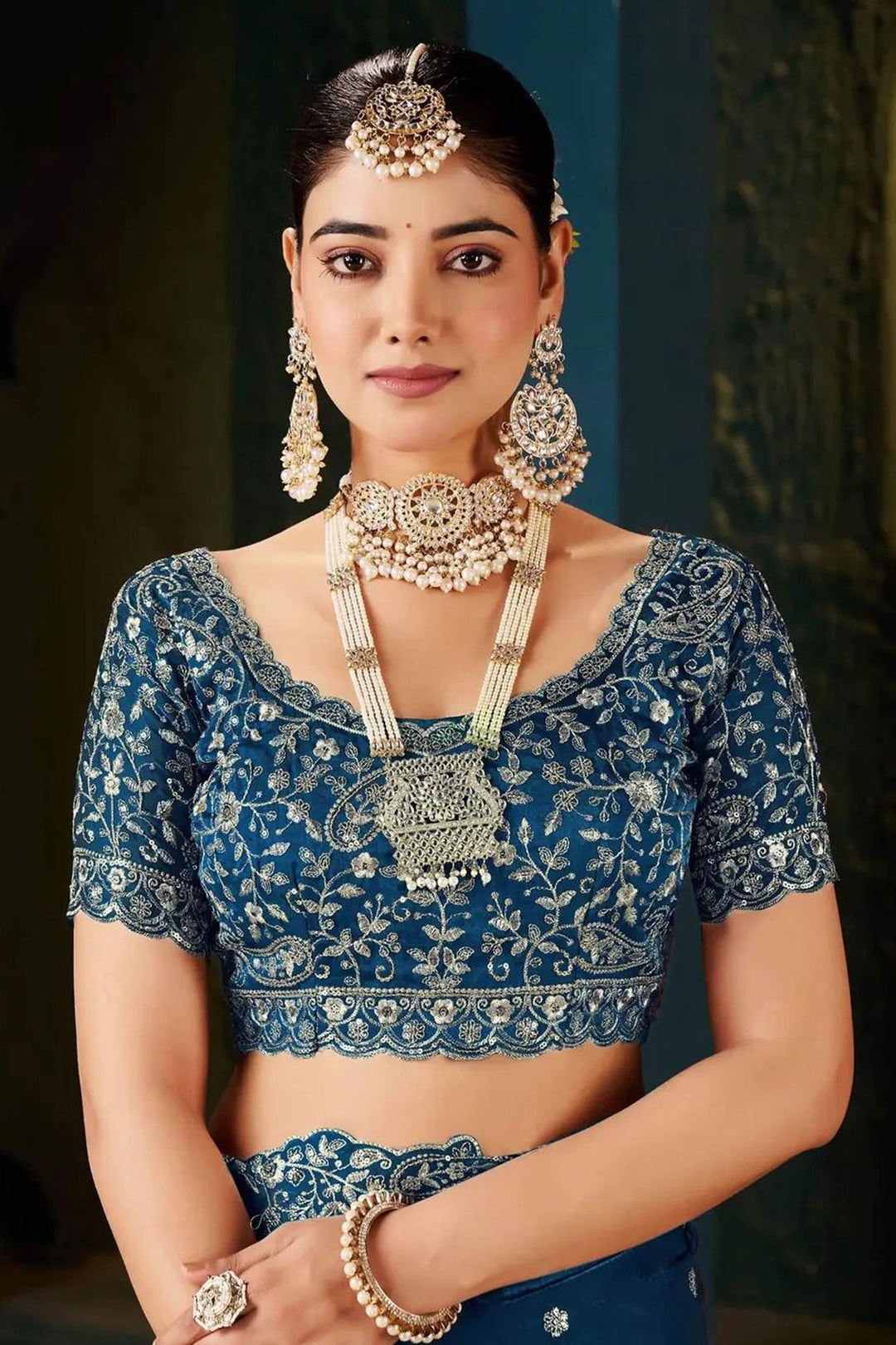 Trendy Blue Color Satin Saree With Embroidered Work