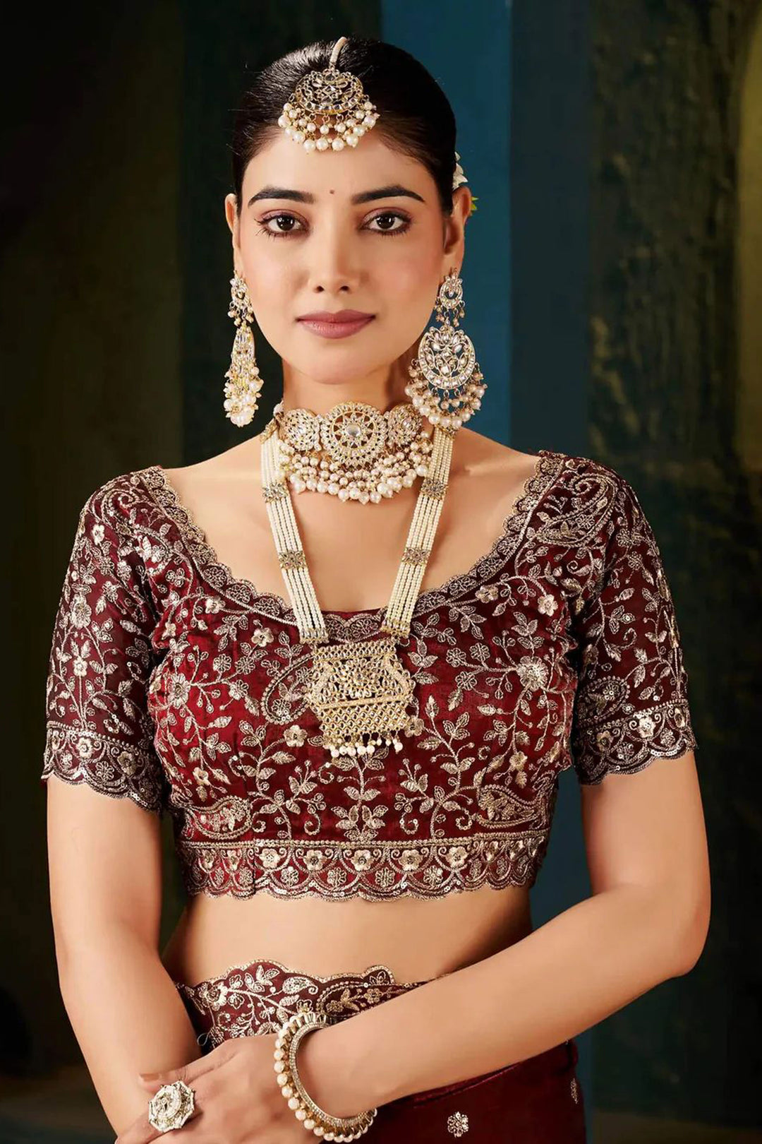 Maroon Color Exquisite Embroidered Satin Saree