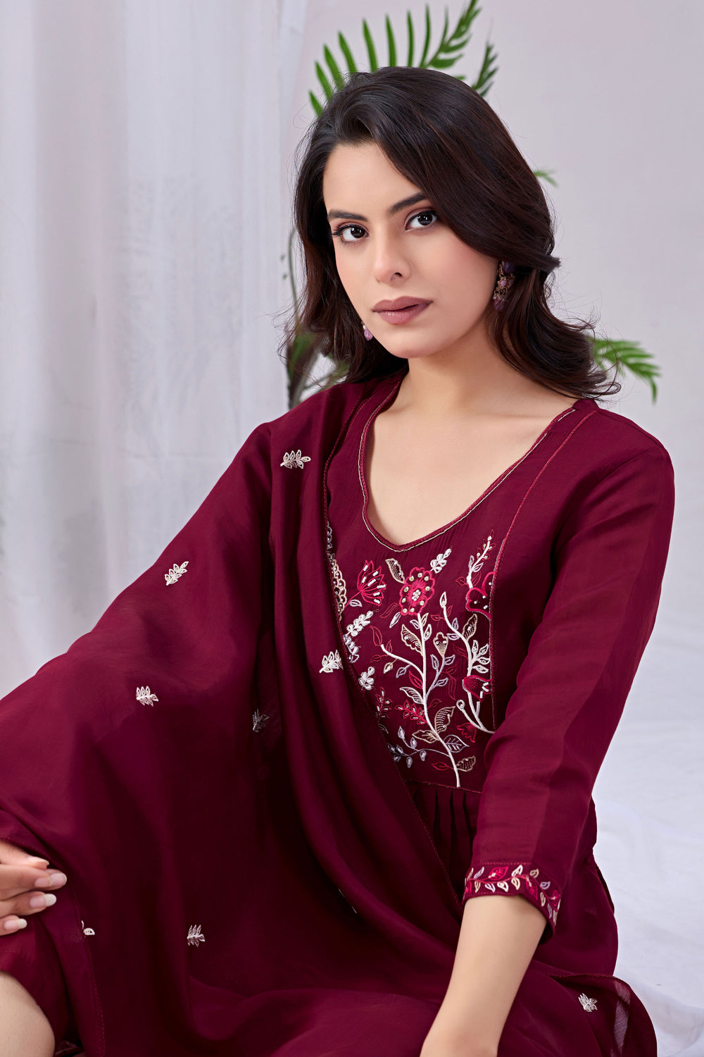Maroon Cotton Beatific Readymade Salwar Suit | Buy Online India