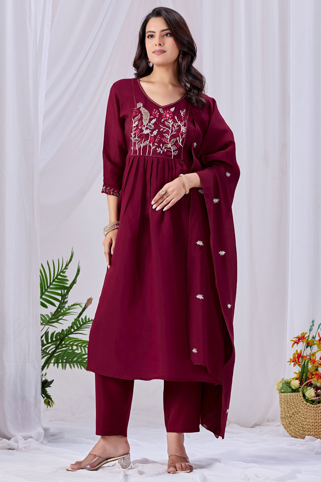 Maroon Cotton Beatific Readymade Salwar Suit | Buy Online India