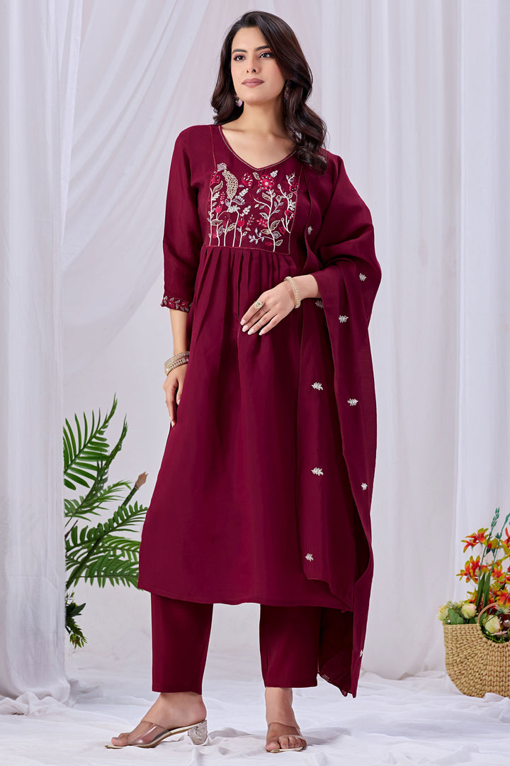 Maroon Cotton Beatific Readymade Salwar Suit | Buy Online India