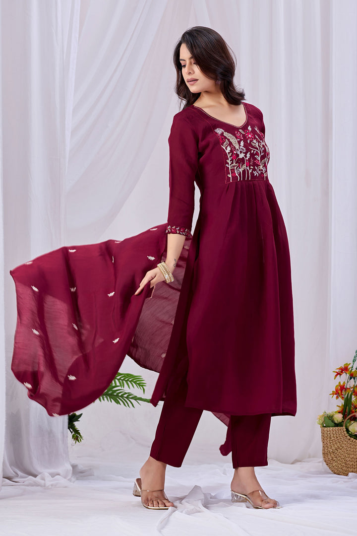 Maroon Cotton Beatific Readymade Salwar Suit | Buy Online India