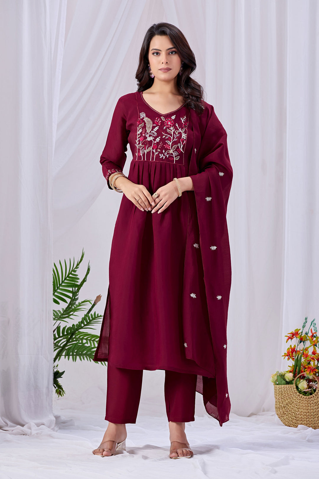 Maroon Cotton Beatific Readymade Salwar Suit | Buy Online India