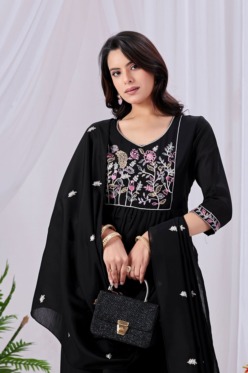 Beguiling Black Cotton Readymade Salwar Suit | Buy Online India