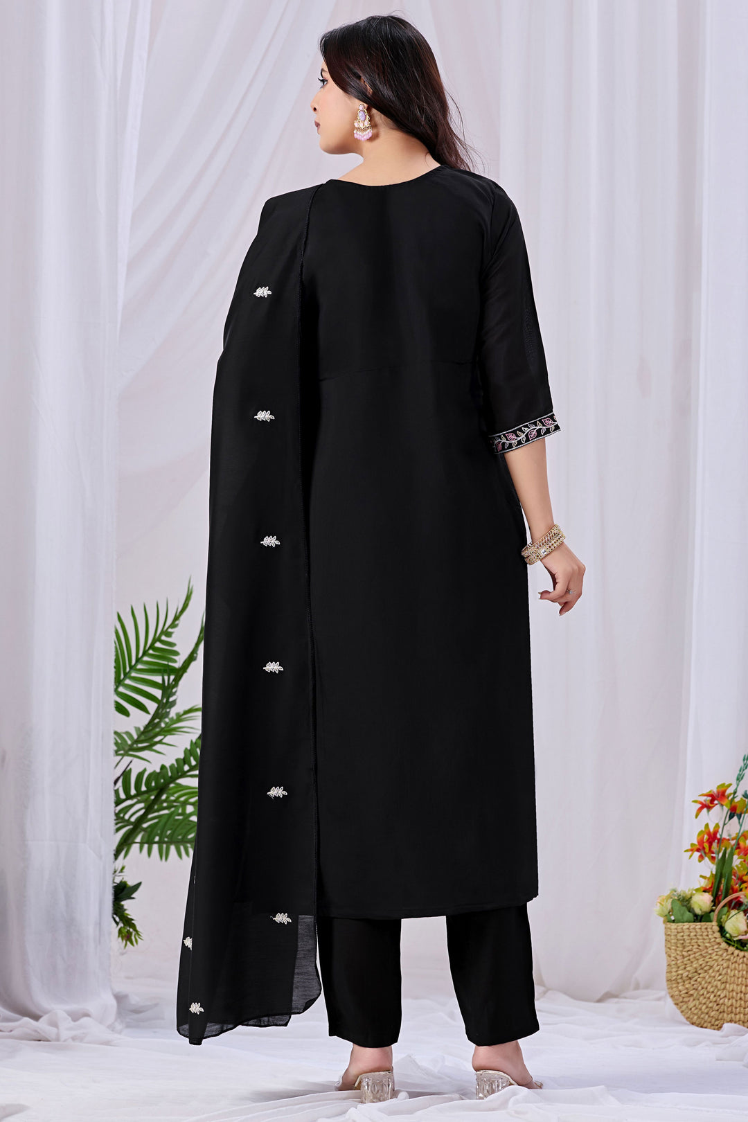 Beguiling Black Cotton Readymade Salwar Suit | Buy Online India