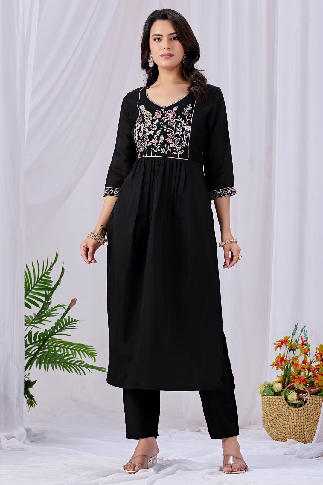 Beguiling Black Cotton Readymade Salwar Suit | Buy Online India
