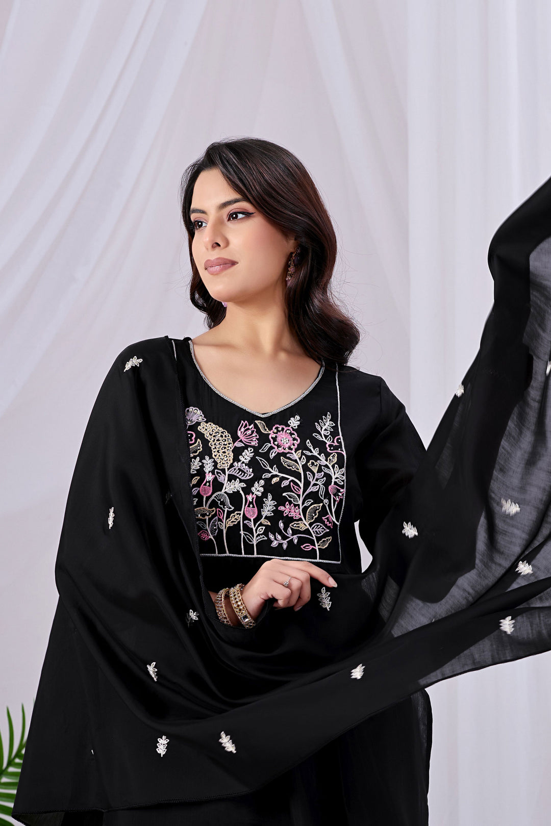 Beguiling Black Cotton Readymade Salwar Suit | Buy Online India
