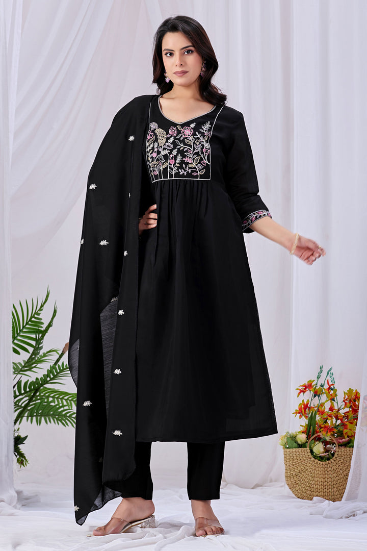 Beguiling Black Cotton Readymade Salwar Suit | Buy Online India
