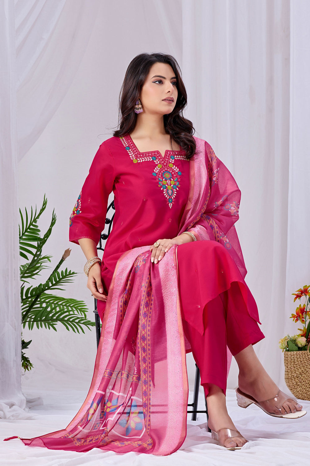 Incredible Art Silk Pink Color Readymade Salwar Suit | Buy Online India