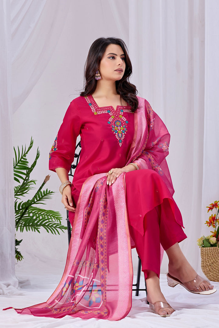 Incredible Art Silk Pink Color Readymade Salwar Suit | Buy Online India