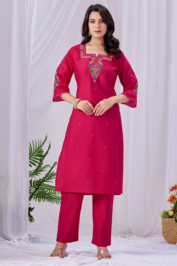 Incredible Art Silk Pink Color Readymade Salwar Suit | Buy Online India