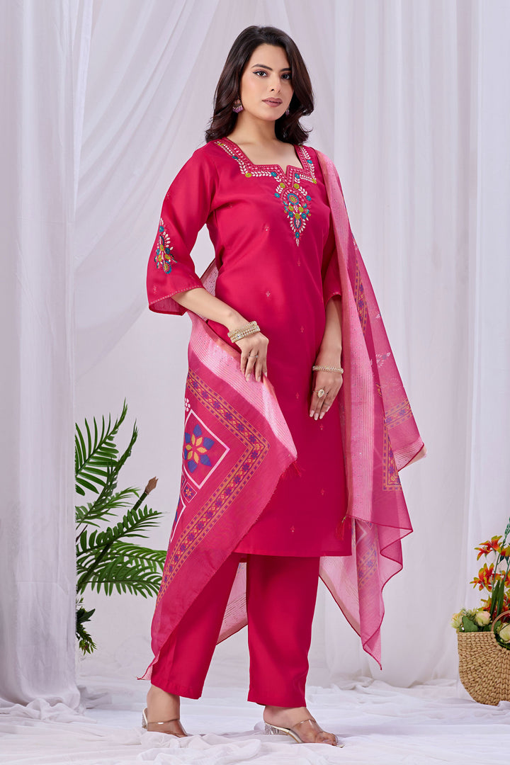 Incredible Art Silk Pink Color Readymade Salwar Suit | Buy Online India