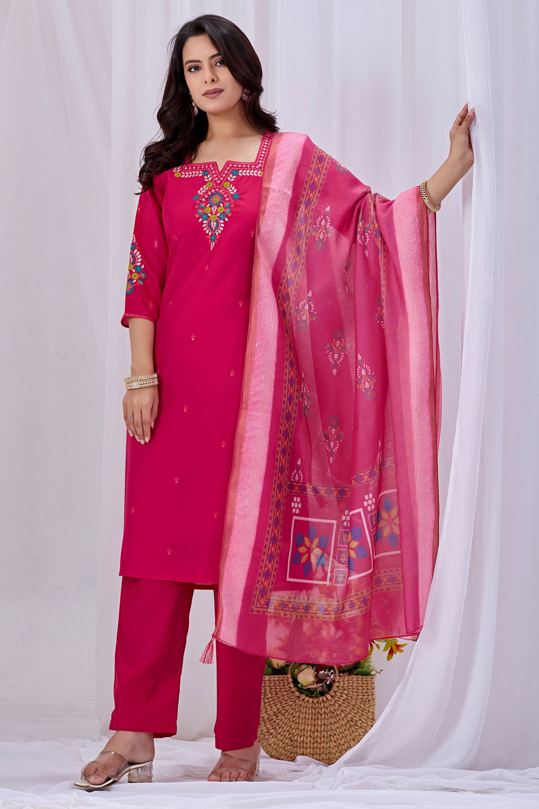 Incredible Art Silk Pink Color Readymade Salwar Suit | Buy Online India