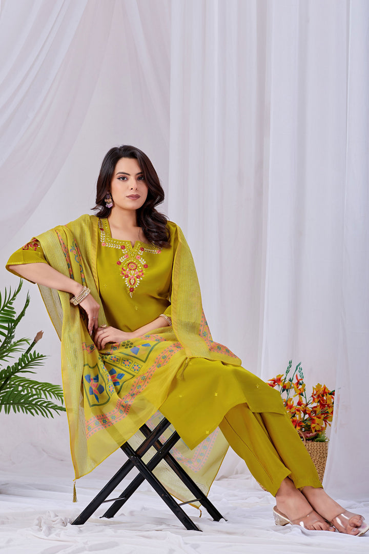 Tempting Art Silk Mustard Color Readymade Salwar Suit | Buy Online India