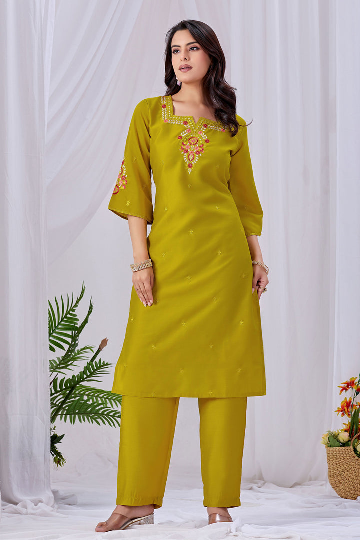 Tempting Art Silk Mustard Color Readymade Salwar Suit | Buy Online India