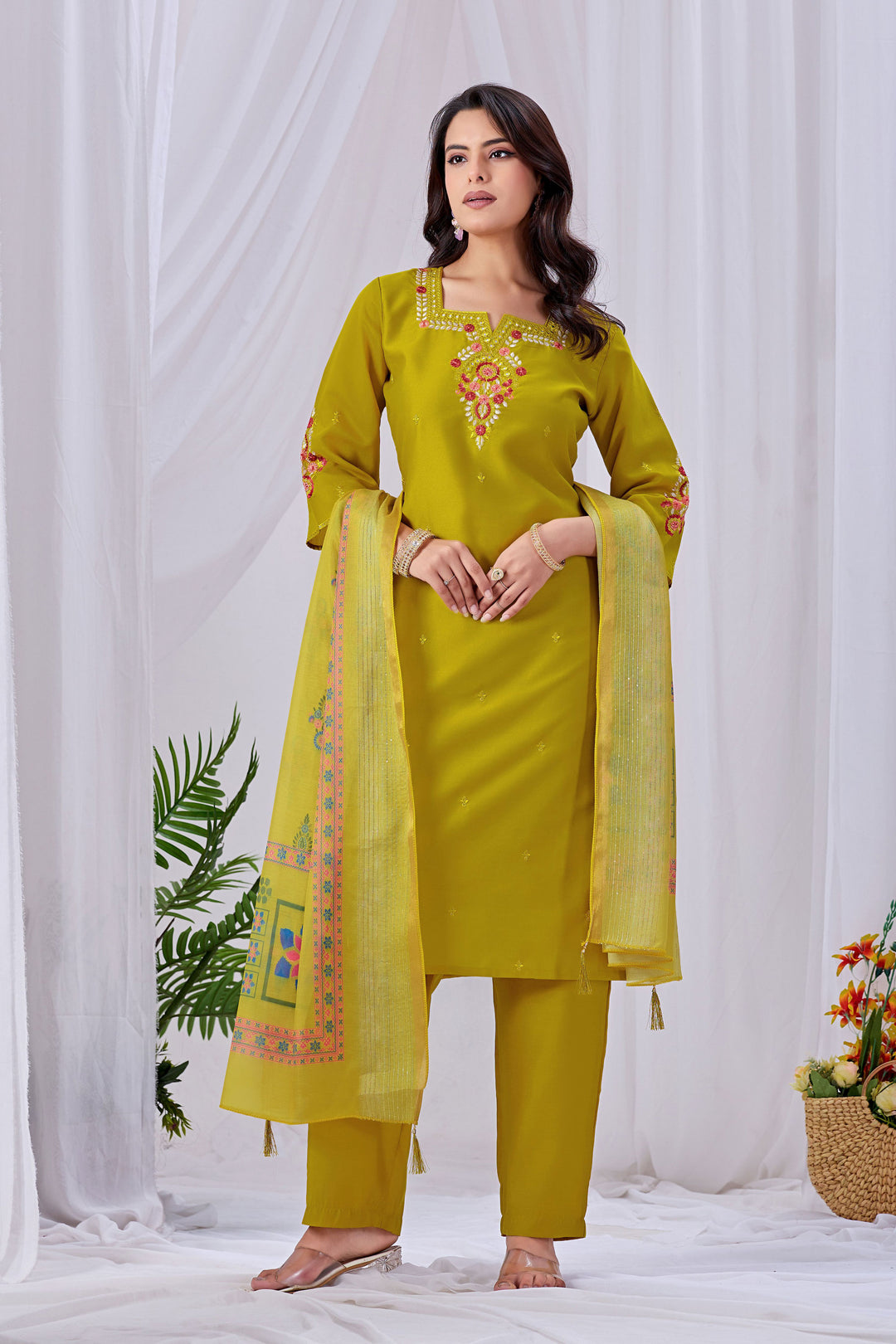 Tempting Art Silk Mustard Color Readymade Salwar Suit | Buy Online India