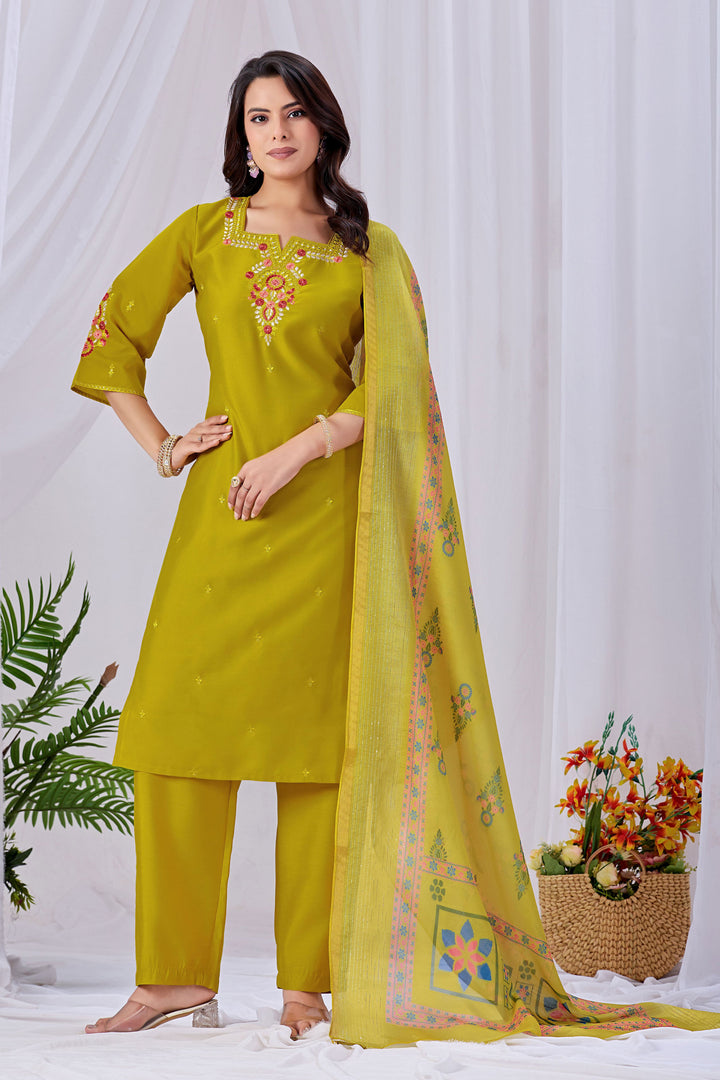 Tempting Art Silk Mustard Color Readymade Salwar Suit | Buy Online India