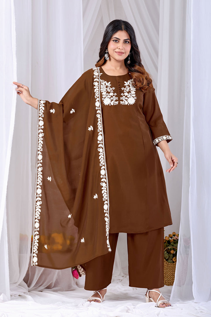 Amazing Brown Color Cotton Readymade Salwar Suit | Buy Online India