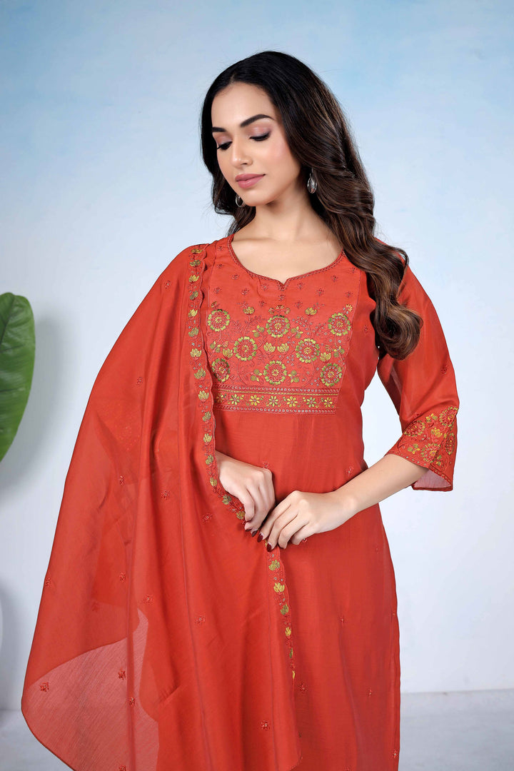 Sober Orange Color Cotton Readymade Salwar Suit | Buy Online India