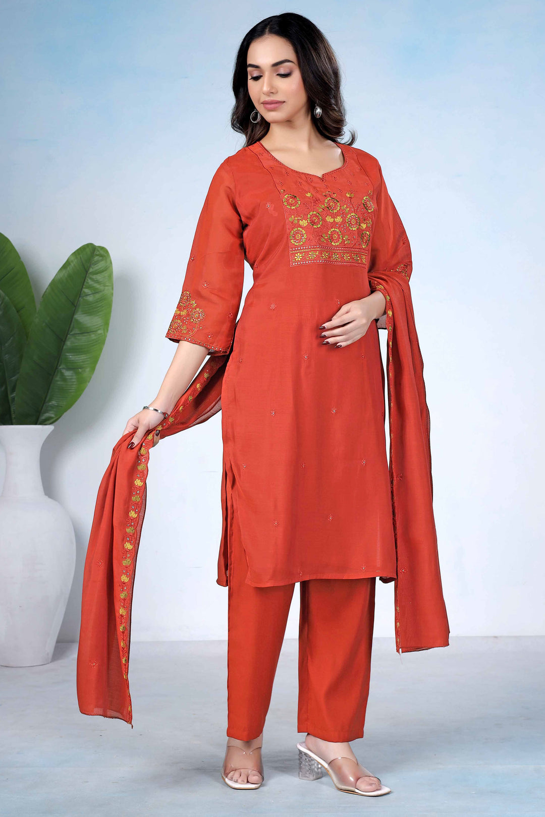 Sober Orange Color Cotton Readymade Salwar Suit | Buy Online India