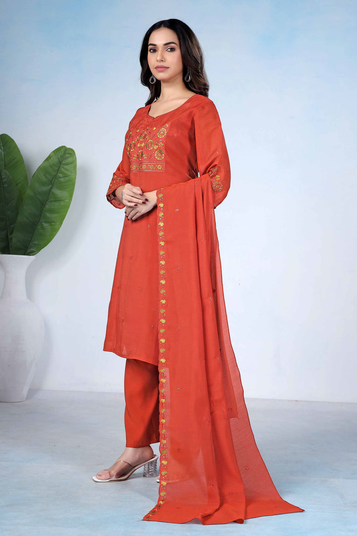 Sober Orange Color Cotton Readymade Salwar Suit | Buy Online India
