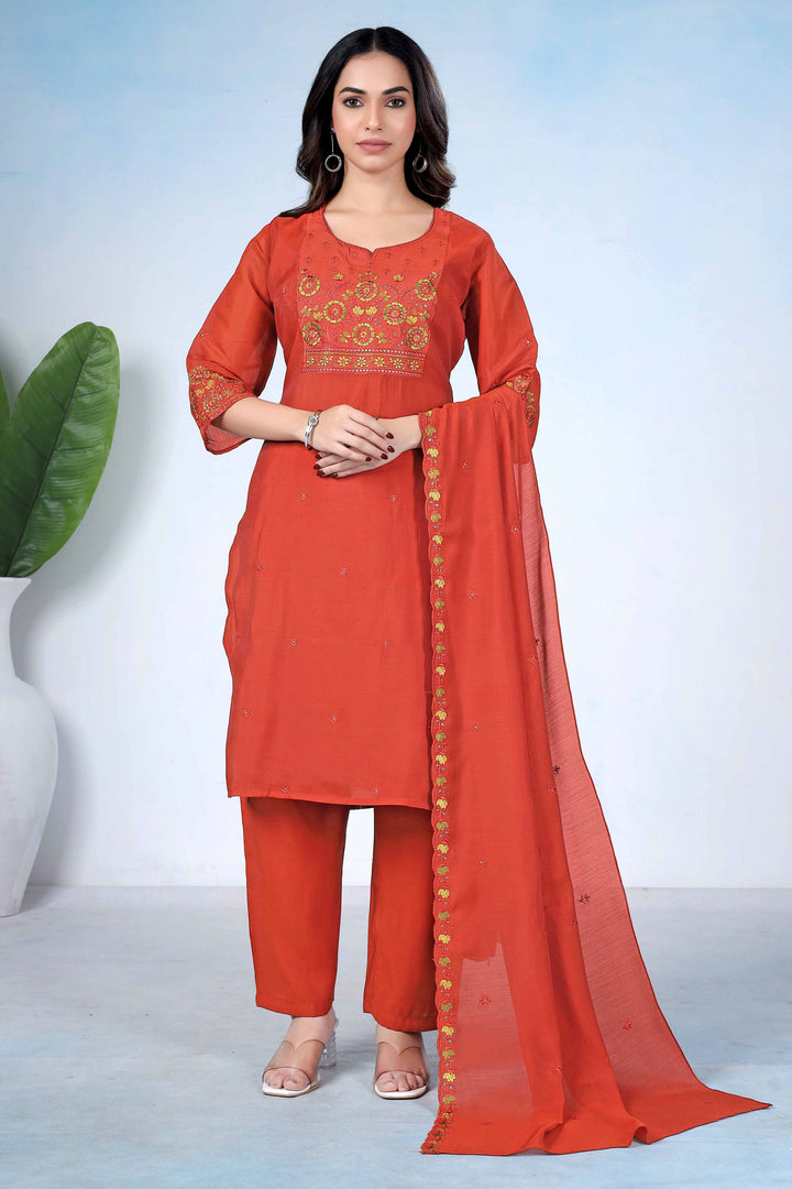 Sober Orange Color Cotton Readymade Salwar Suit | Buy Online India