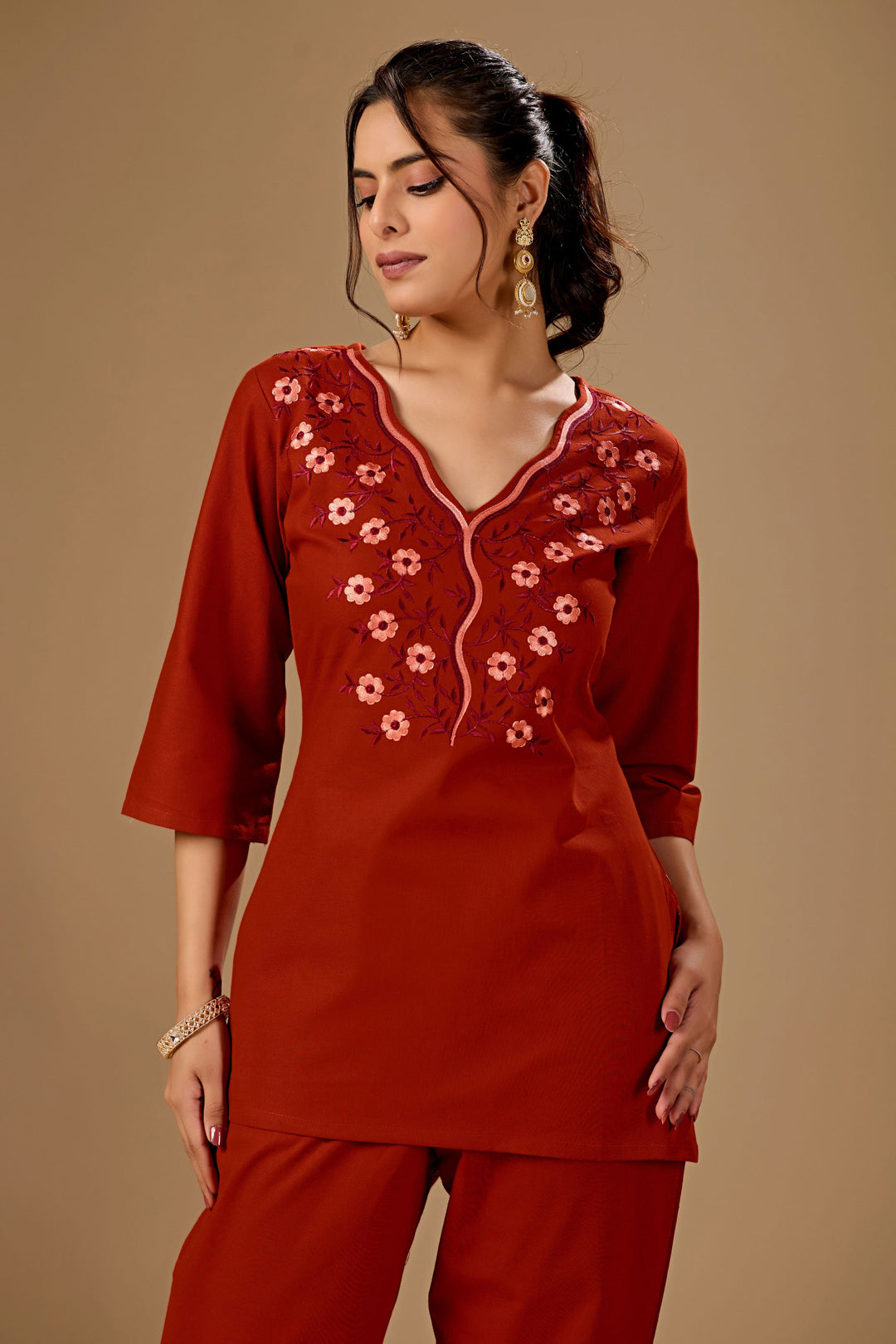 Orange Color Cotton Fabric Beatific Co-Ord Set | Buy Online India