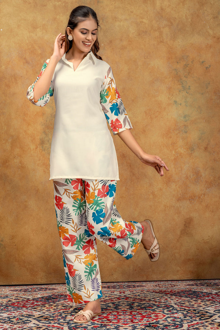 Classic Off White Color Co-Ord Set In Cotton Fabric | Buy Online India