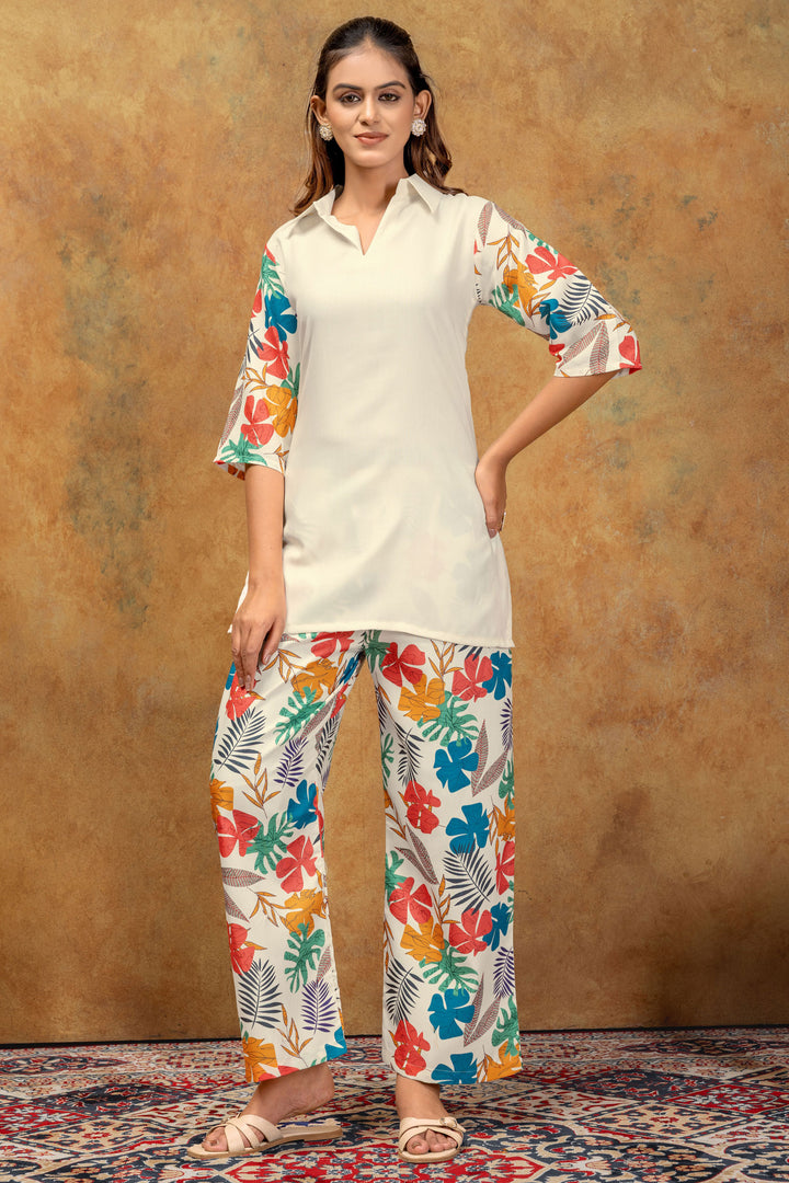 Classic Off White Color Co-Ord Set In Cotton Fabric | Buy Online India