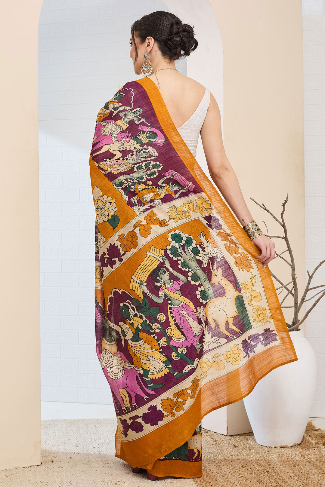 Orange Color Printed Work Stunning Silk Saree