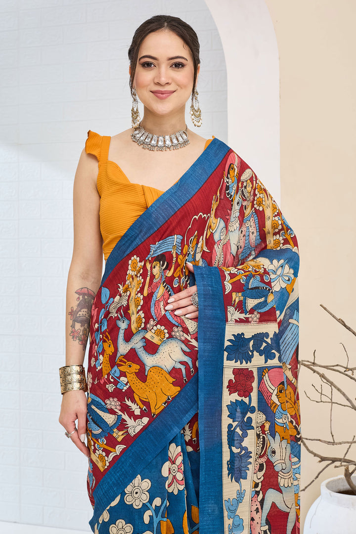 Tempting Blue Color Silk Saree With Printed Work