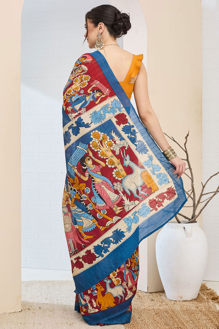 Tempting Blue Color Silk Saree With Printed Work