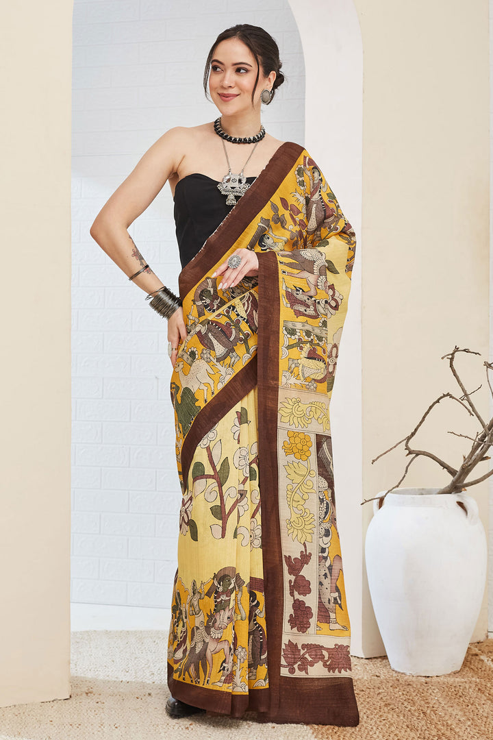 Engaging Brown Color Silk Saree With Printed Work