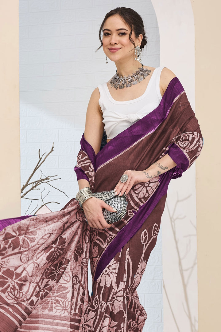 Amazing Printed Work Purple Color Silk Saree