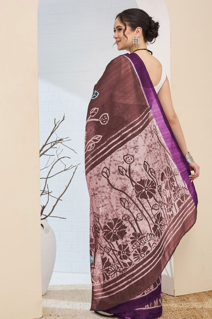 Amazing Printed Work Purple Color Silk Saree