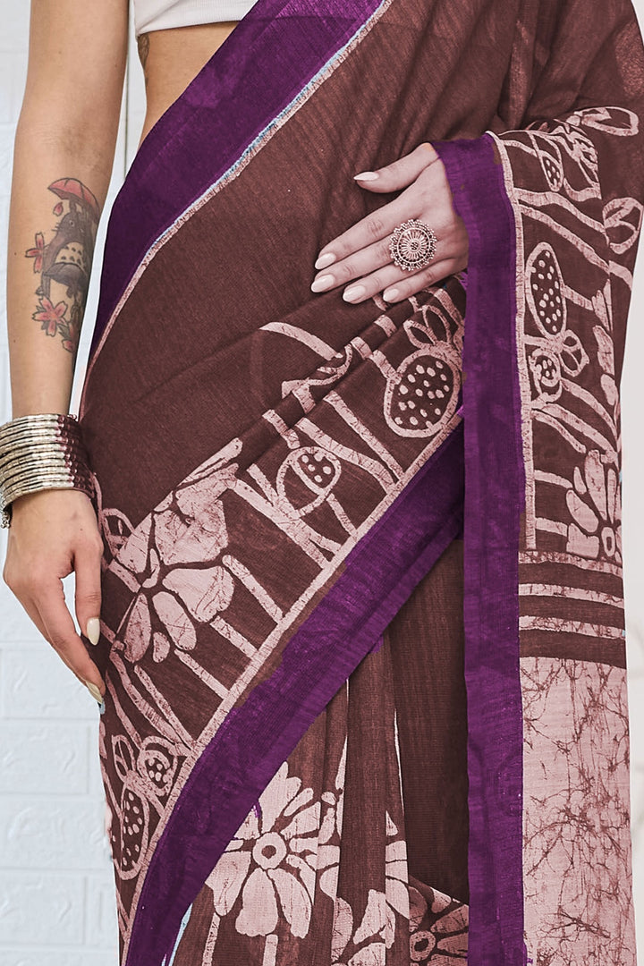 Amazing Printed Work Purple Color Silk Saree