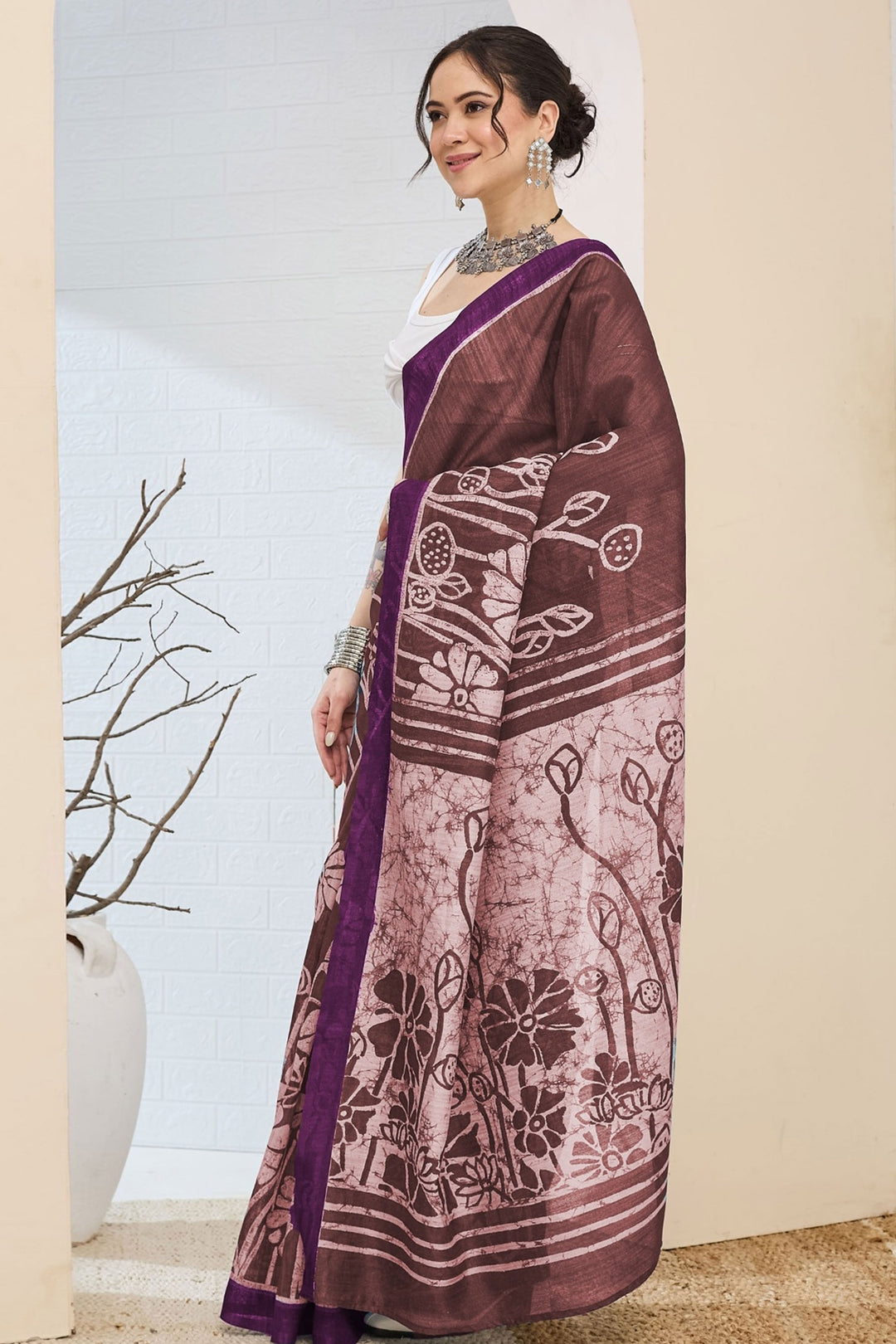 Amazing Printed Work Purple Color Silk Saree